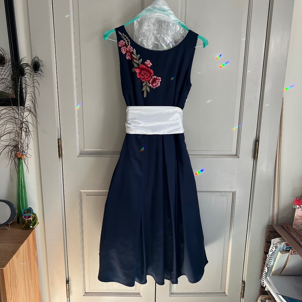 Navy Blue Silk Bridesmaid or Maid of Honor Dress